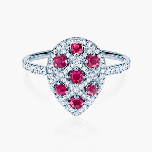 Pierścionek SAVICKI: białe złoto, rubiny, diamenty